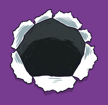 Hole torn in purple paper
