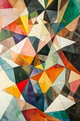 Abstract geometric painting, colorful triangles.
