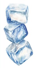 Obraz premium Detailed Watercolor Illustration of Ice Cubes Isolated on White Background, perfect for summer drinks and culinary designs