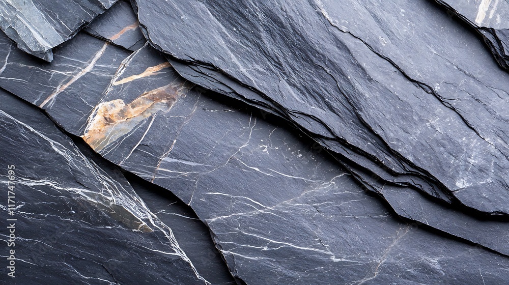 Poster close-up view of dark gray slate stone texture with visible layers and subtle mineral veins.