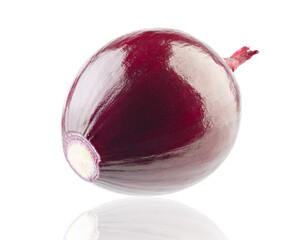 Excellently retouched absolutely peeled whole red onion bulb isolated on white. Volumetric light...