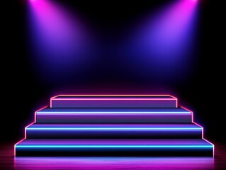 Neon Lit Three Step Platform Stage Setting