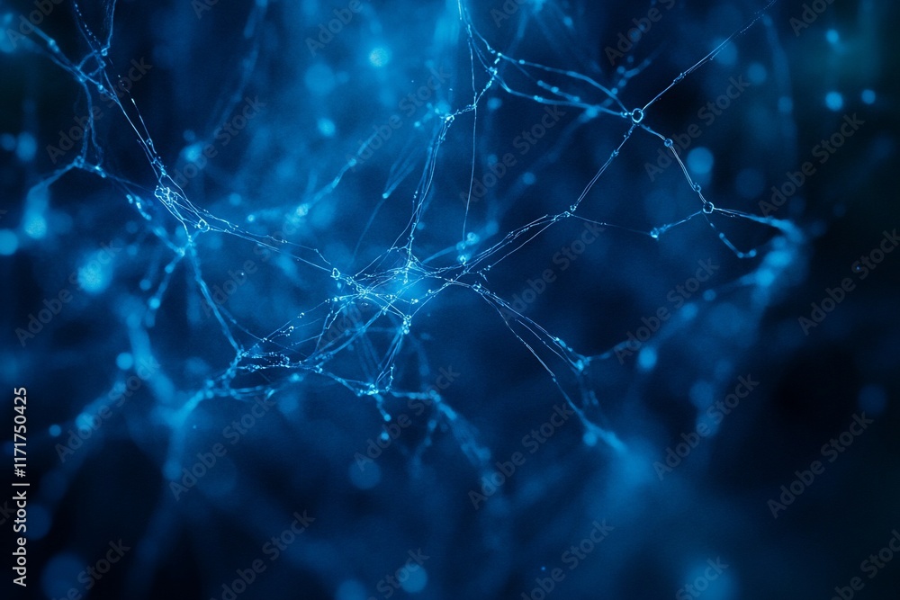 Poster Abstract blue network background with glowing nodes and connections.