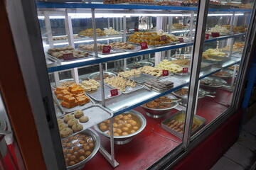 Lots of sweets kept in the sweet shop