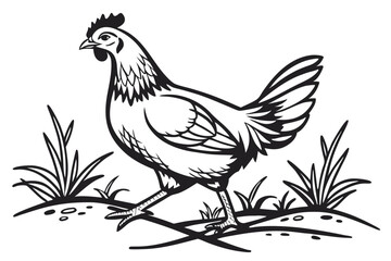 Generate a Hen silhouette vector art , clear and smooth line , with white background