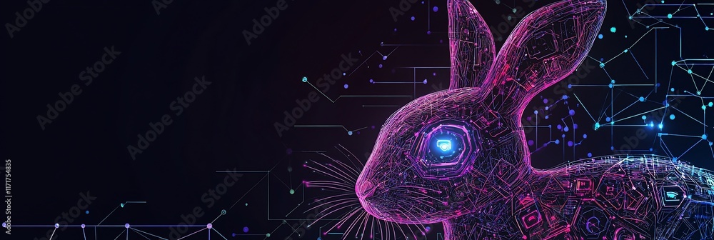 Poster Abstract digital rabbit art with glowing lines and nodes.