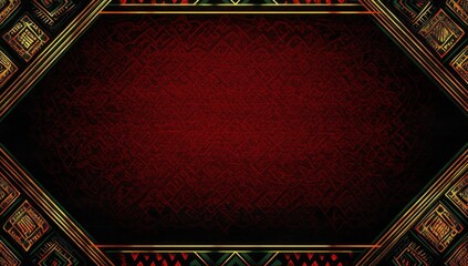 Red and black background with traditional African tribal patterns, featuring golden borders on the top and bottom of each side for text space Generative AI