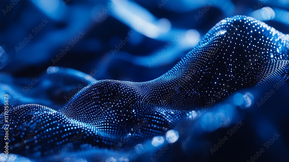 Aufkleber abstract blue digital wave background with glowing particles.