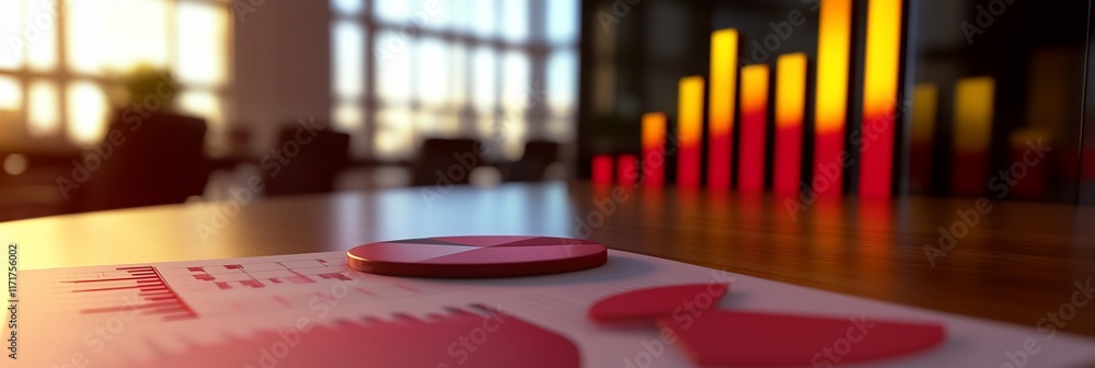 Poster Financial charts and graphs on a table in a modern office with large windows.