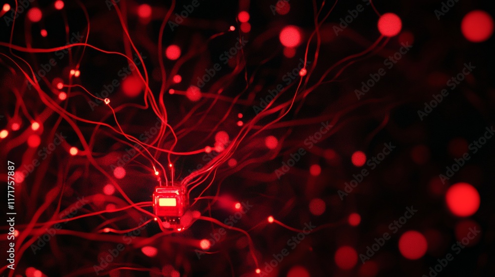 Aufkleber abstract red glowing network with nodes and connections.
