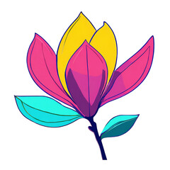 Bright Colorful Vector-Style Isolated Abstract Magnolia Flower on Transparent Background | AI Generated image