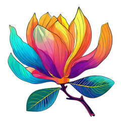Bright Colorful Vector-Style Isolated Abstract Magnolia Flower on Transparent Background | AI Generated image