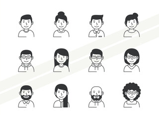 Set of vector icons representing various avatars and profile pictures