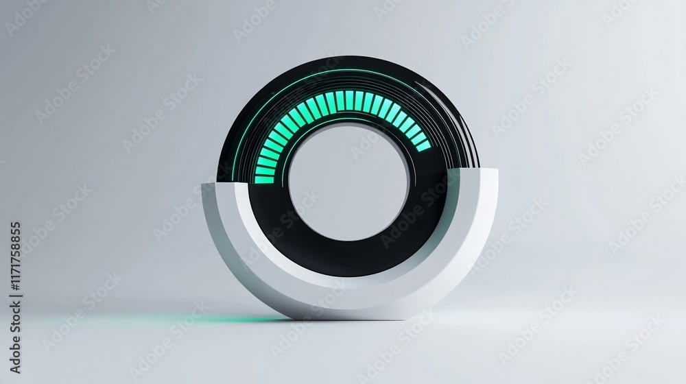 Poster abstract circular progress bar with glowing teal segments on a white background.