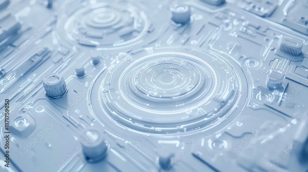 Leinwandbilder Abstract futuristic technology background with glowing circular elements and intricate circuitry.