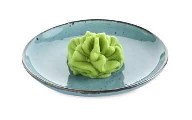 Plate with hot wasabi paste isolated on white