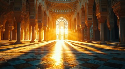 Majestic Interior with Radiant Sunlight and Shadows