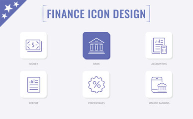 Finance icons set. Money, cash, bank, check, profit, payment, wallet. Business collection. Vector.