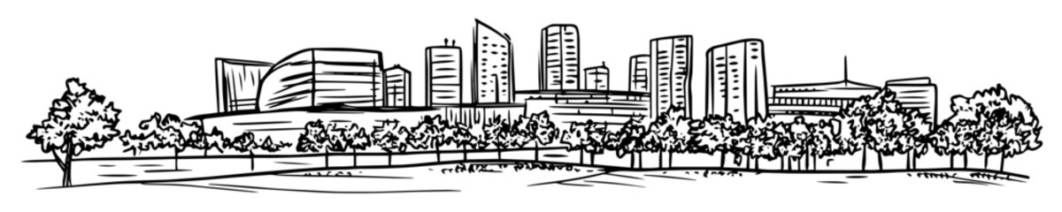 Naklejka premium modern business district in Warsaw doodle hatching vector sketch