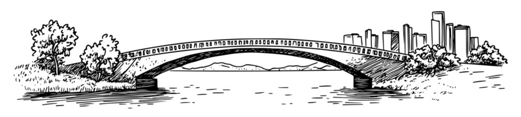 Fototapeta premium Bridge in Calgary with its futuristic design doodle hatching vector sketch