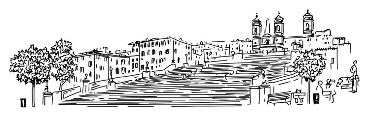 Obraz premium famous Spanish Steps in Rome doodle hatching vector sketch doodle hatching vector sketch