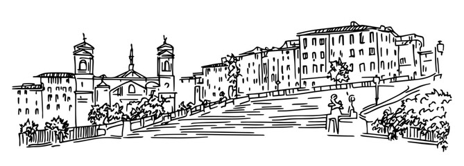 famous Spanish Steps in Rome doodle hatching vector sketch