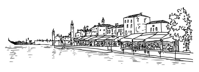Venetian market doodle hatching vector sketch