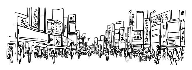 Obraz premium neon lights of Shinjuku in Tokyo doodle hatching vector sketch