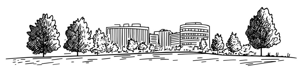 modern business district in Warsaw doodle hatching vector sketch © Kaz