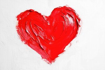Simple painted red heart on white background