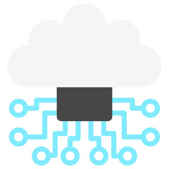 Cloud Circuit flat color icon, use for UI, UX, app and web development, digital or print. for digital industry, education, technology.