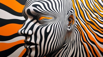 Fototapeta premium Abstract face, black, white, orange stripes.