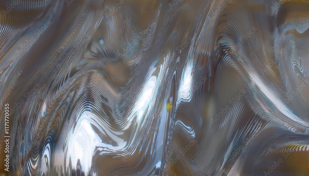Poster abstract rippled metallic surface with light reflections. dynamic fluid texture for futuristic desig
