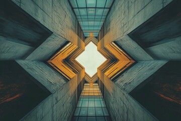Obraz premium Geometric concrete structure, skylight, upward view.