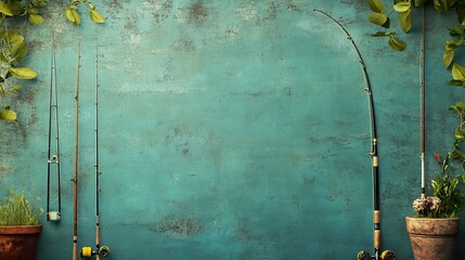 A border featuring whimsical illustrations of fishing rods and tackle, perfect for fishing enthusiasts