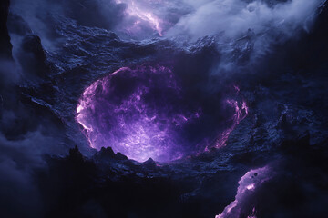 Fototapeta premium Mysterious purple glow in dark abyss
