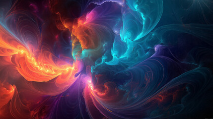 Vibrant Abstract Fractal Art with Swirling Neon Colors – Digital Artwork