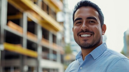 Happy smiling man portrait, urban background.