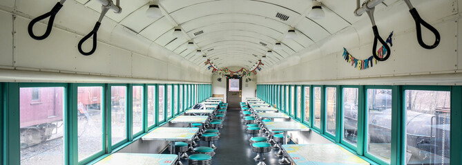 Retro vintage railroad dining car