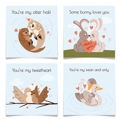 Valentine Cards with Animal Couples in love.
