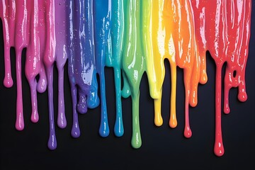 Rainbow dripping liquid on black background