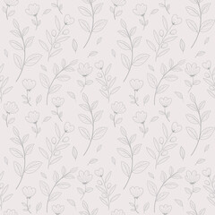 Vector delicate seamless pattern with flowers on a beige background. Ideal for gift printing, textiles, children's room design, wrapping paper, scrapbooking.