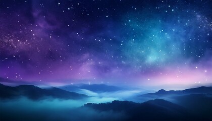 Fototapeta premium Magical night sky over misty mountains. Serene purple and blue hues.