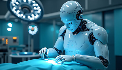 Humanoid Robot Performing Surgery in High-Tech Room