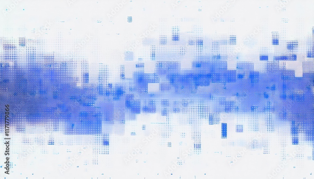 Poster Abstract Blue Digital Matrix Pattern with Pixelated Gradient Overlay, Ideal for Technology, AI, and Data Driven Visual Concepts
