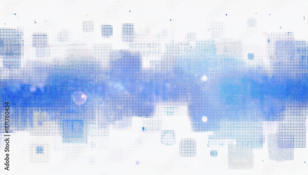 Poster Abstract Blue Digital Matrix Pattern with Pixelated Gradient Overlay, Ideal for Technology, AI, and Data Driven Visual Concepts