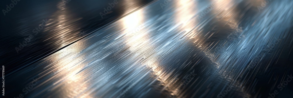 Poster metal surface with brushed texture reflecting light, creating a dynamic effect. concept of industria