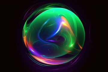 Naklejka premium Vibrant luminescent sphere with multicolored light streaks on black background