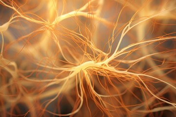 Intricate neural network depiction in warm tones