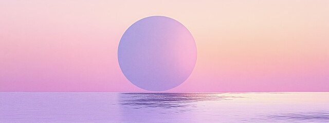 Minimalist landscape, pastel colors, gradient sky, large sun, silhouette mountains, geometric shapes, ethereal atmosphere, soft lighting, tranquil scene, pink and purple hues, abstract horizon, vector